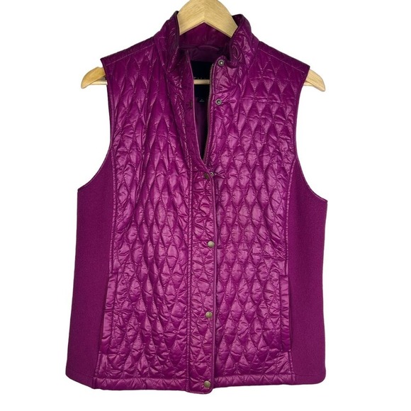 TALBOTS Dark Fuschia Pink Snap & Zip Quilted & Knit Insulated Puffer Vest Large - Picture 1 of 7